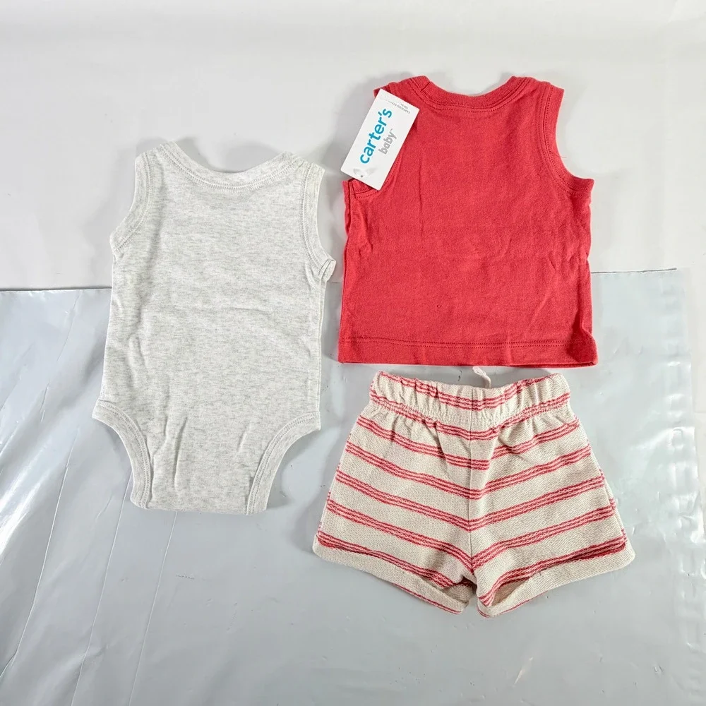 Carter's Newborn Baby 3-Piece Tiger Bear Muscle Tank Bodysuit Shorts Outfit Set - Picture 9 of 12